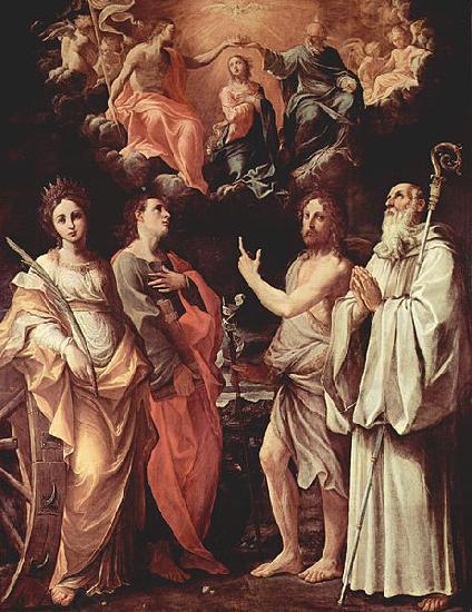 Guido Reni Marienkronung mit Hl. Katharina von Alexandrien, Hl. Johannes Evangelist, Hl. Johannes der Taufer, Hl. Romuald von Camaldoli